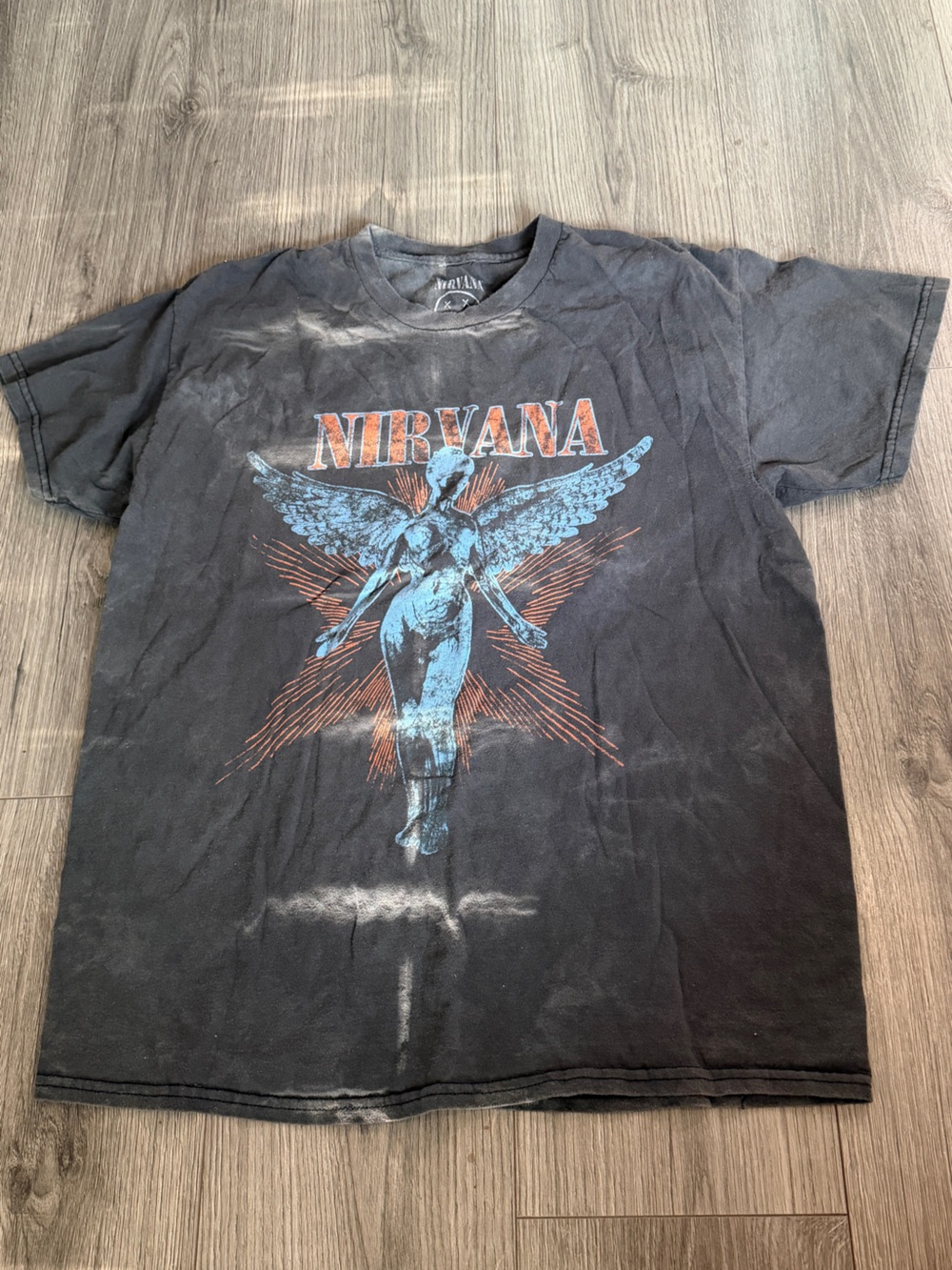 NIRVANA Black Tee with Blue Angel and Orange Logo